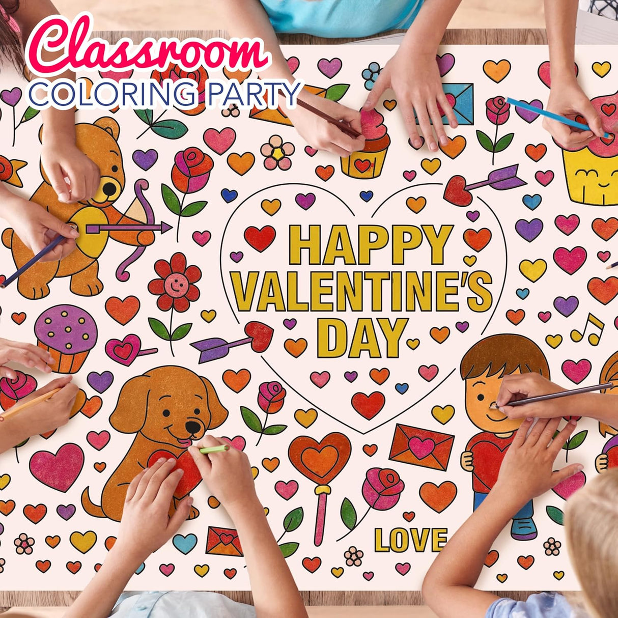 4E's Novelty Valentine Coloring Tablecloth & Stickers Set