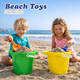 4E's Novelty 6 Pack Beach Buckets with Shovels – 7.5" Sand Pails & Shovels for Kids' Outdoor Play