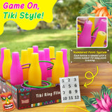 4E's Novelty Tiki Bottle Ring Toss Game Set 12 Colorful Bottles – Fun Luau Party Games for All Ages