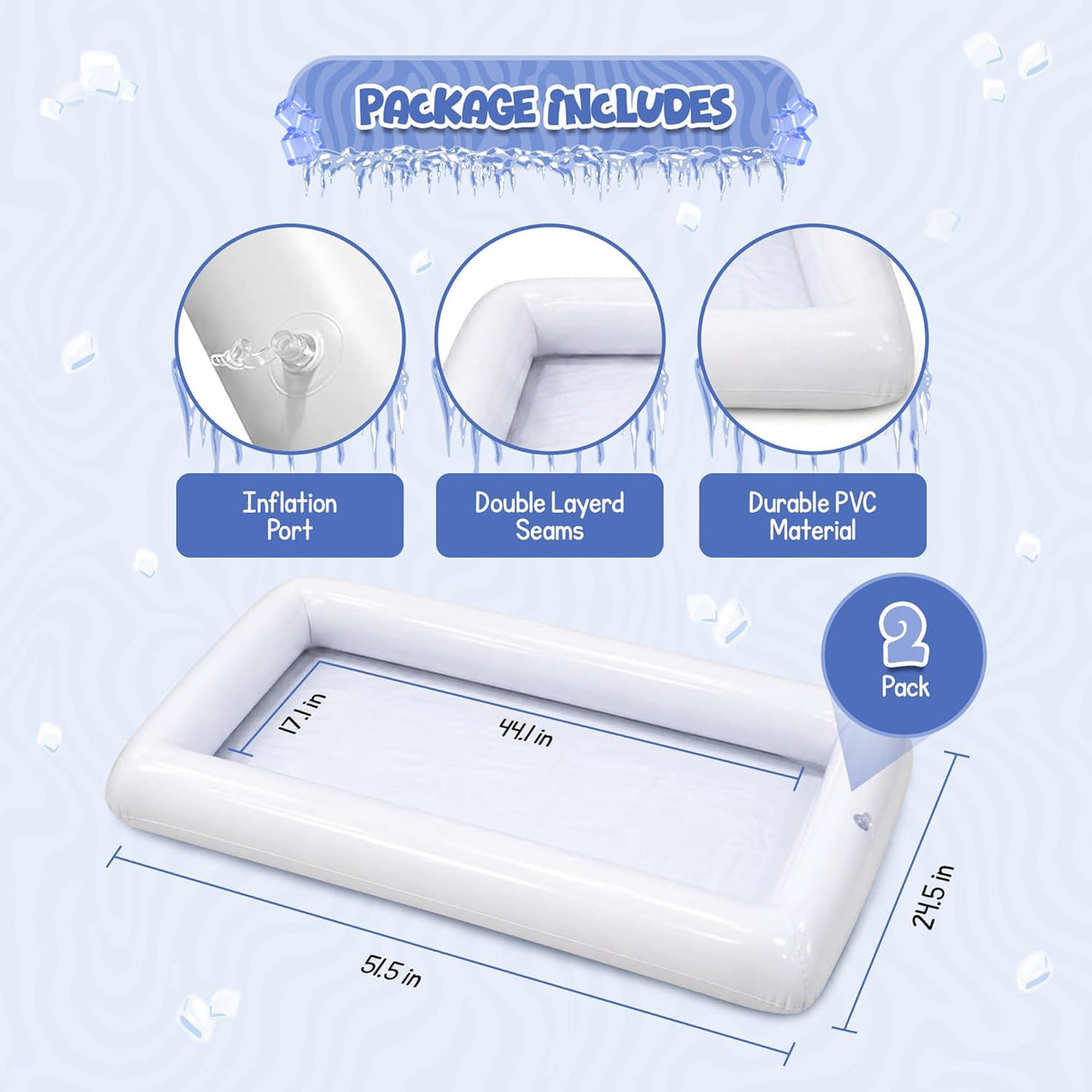 4E's Novelty Inflatable Ice Serving Buffet Bar Pack of 2, White PVC Floating Cooler Tray