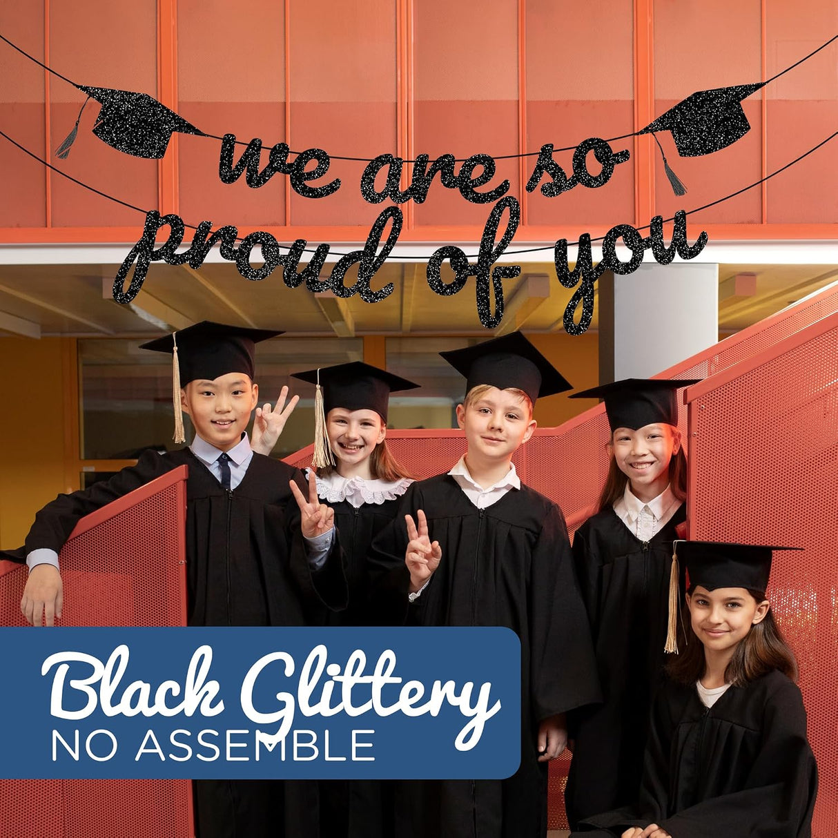 4E's Novelty 2026 Black Glitter Graduation Banner – We Are So Proud of You