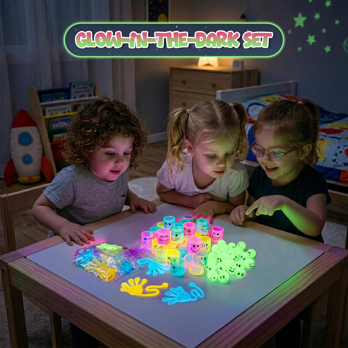 4E’s Novelty 108-Piece Glow in the Dark Party Favors – Bouncy Balls, Sticky Hands & Spring Toys