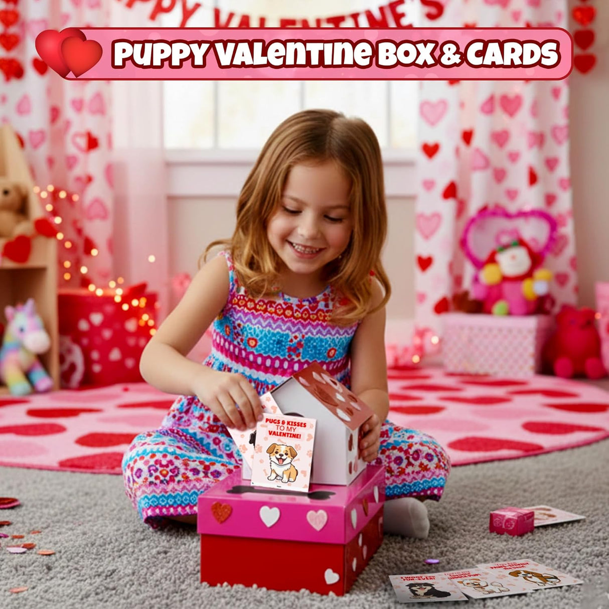 4E's Novelty Valentines Day Box and Cards for Kids (32 Pcs)