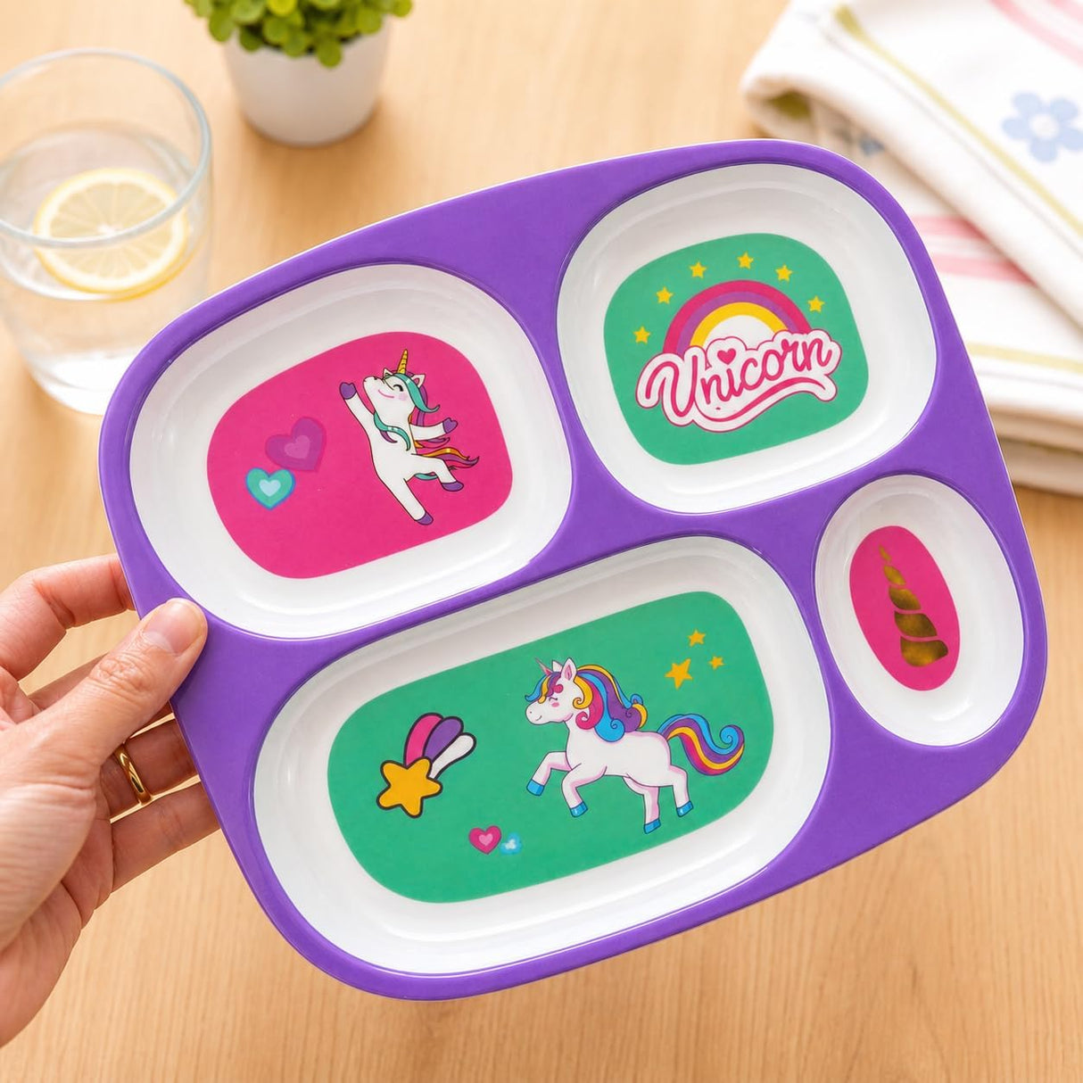 4 Kids Melamine Plates - Divided, BPA Free, Fun Themes