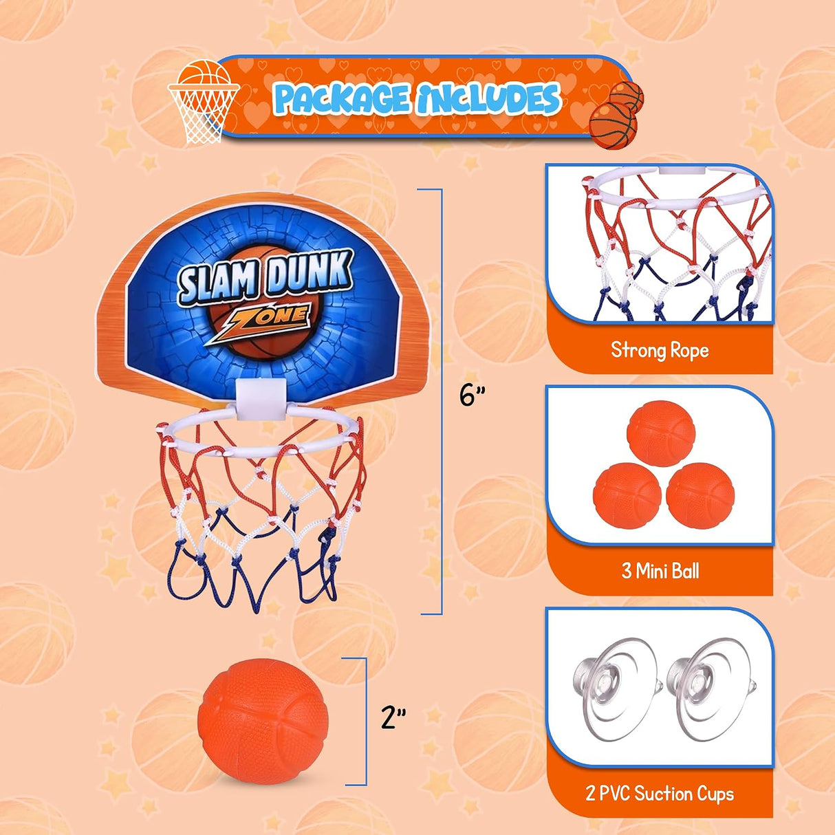4E's Novelty 4 BallsBathtub Basketball Hoop for Kids 6" Tall Suction Cup Bath Toys