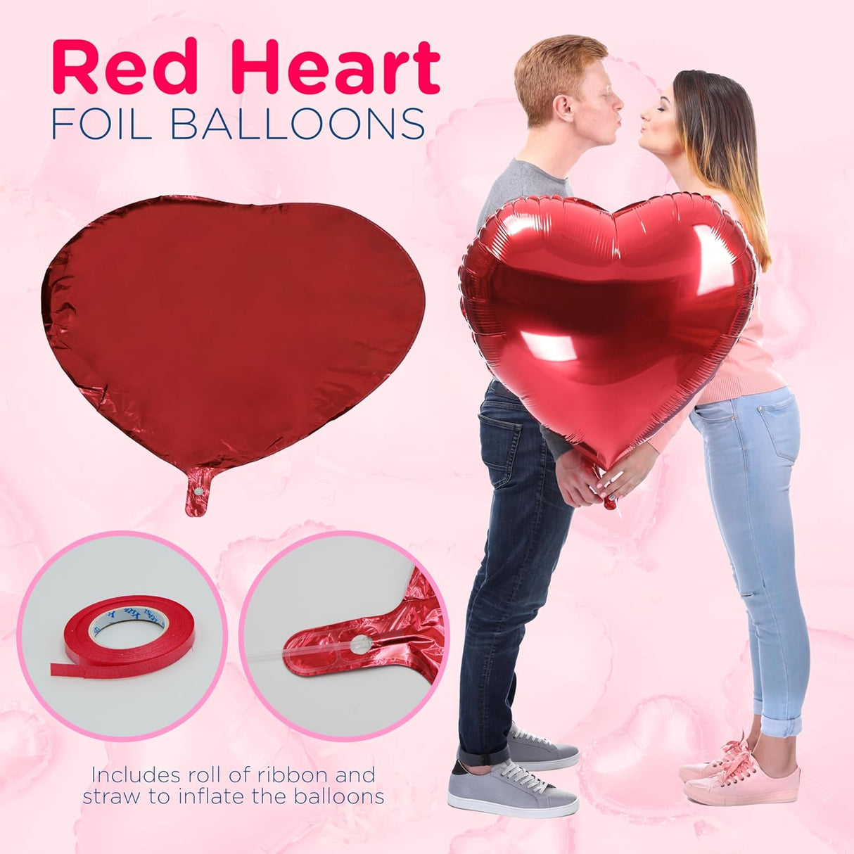 4E's Novelty 4-Pcs 32” Large Heart Shaped Balloons – Red Foil Balloons for Valentine's & Weddings