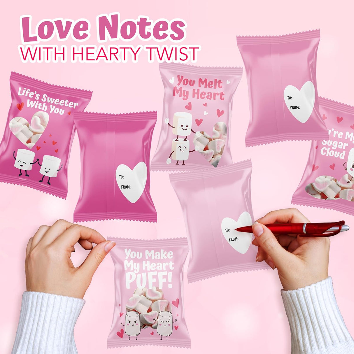 4E's Novelty Heart Marshmallows (24 Packets), Heart Shaped Marshmallows Mini