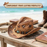 4E's Novelty Brown Straw Cowgirl Hat for Women Raffia Straw