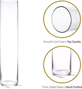 4E's Novelty 16" Cylinder Glass Vase – Elegant Clear Glass Vase for Flowers, Candles & Decor