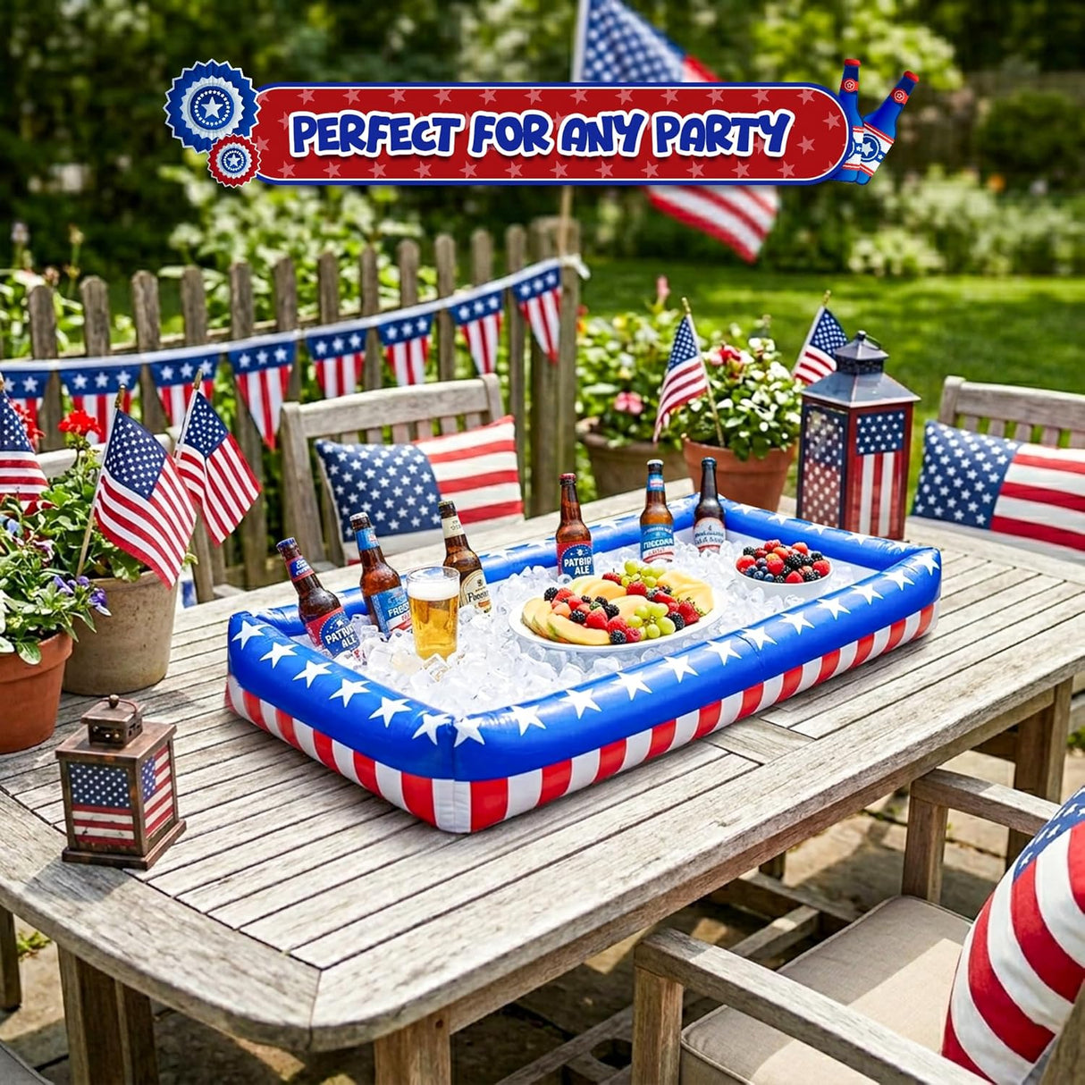 4E's Novelty Patriotic Inflatable Serving Bar – 4th of July Ice Tray for Food Buffet Table Cooler