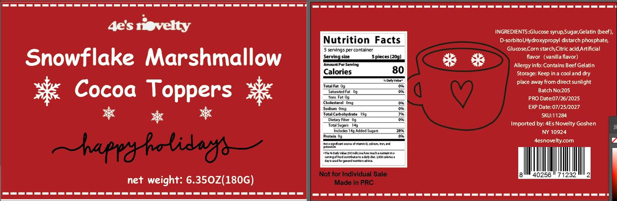 4E’s Novelty  15 Count Snowflake Marshmallows Hot Cocoa Toppers