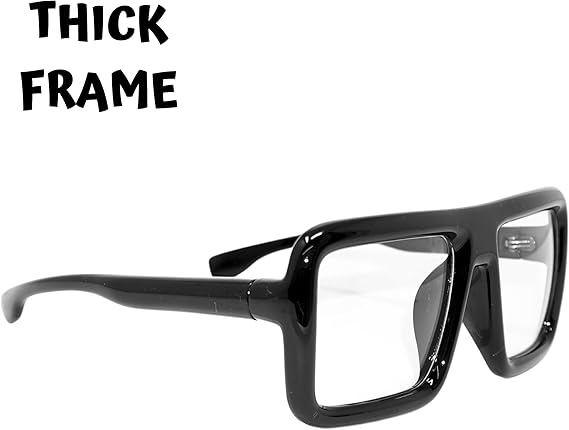 4E's Novelty Black Oversized Glasses - Clear Lens Non-Prescription Fashion Eyewear for Adults & Kids