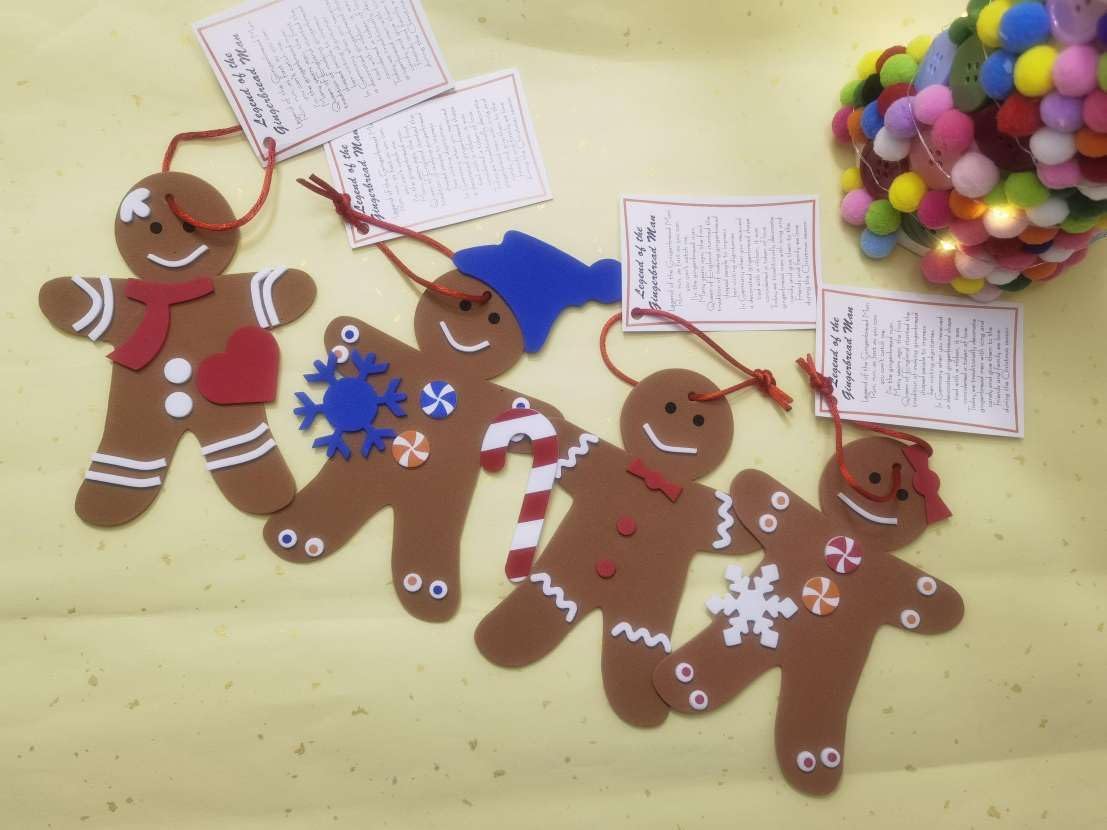 4E's Novelty 12 Pack Legend of Gingerbread Man Ornament Craft - Foam Christmas Ornaments Set for Ages 4-12, DIY GingerBread Crafts for Christmas Tree