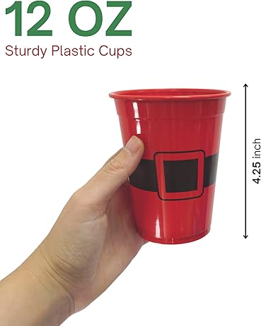 4E's Novelty 16 oz Christmas Cups for Party - 50 Pack Christmas Party Disposable Plastic Cups with Santa & Humorous Quotes Bulk & Holiday Cups