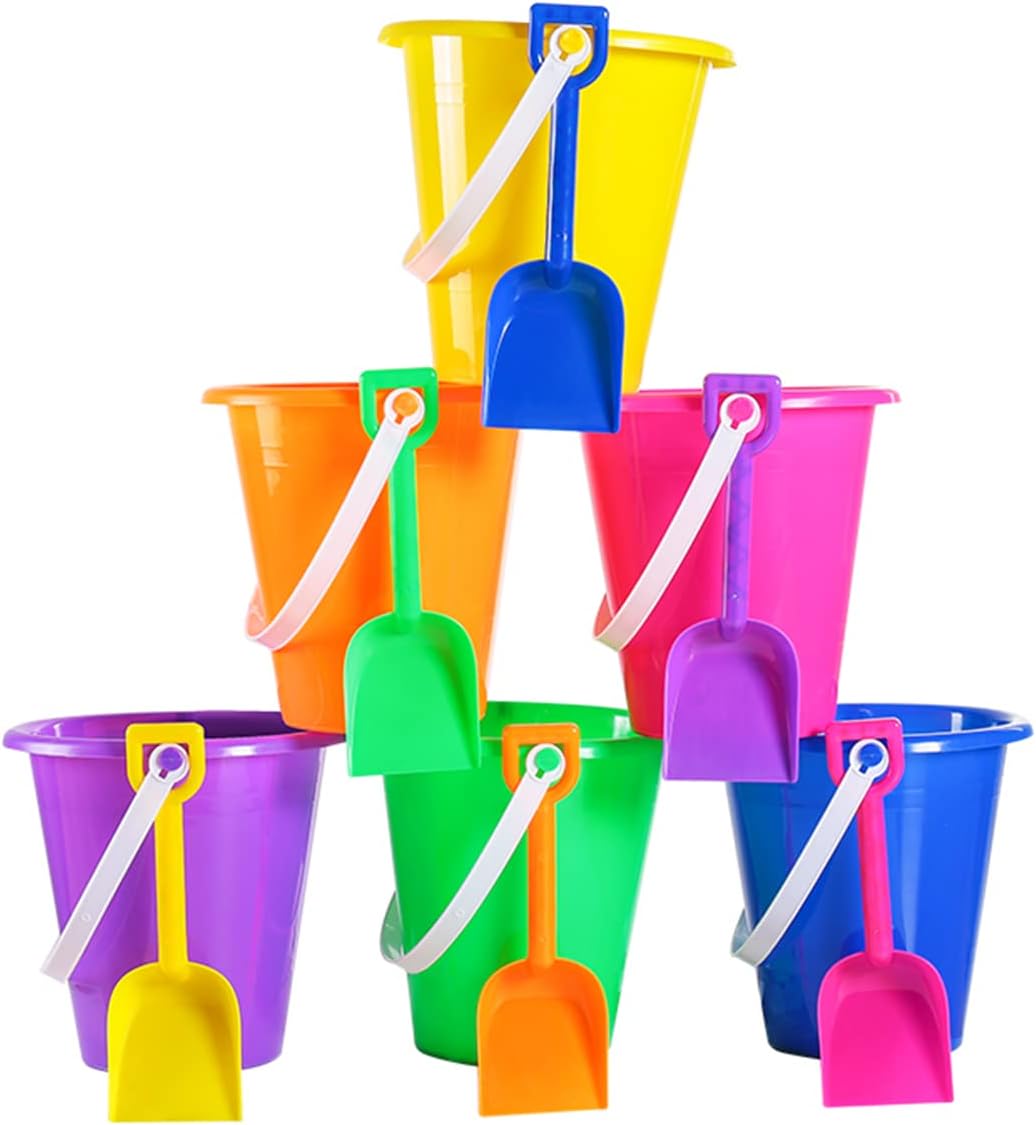 4E's 12 Pack Beach Buckets with Shovels – Durable Sand Buckets for Kids, Perfect for Outdoor Play