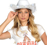 4E's Novelty Felt Cowgirl Hat w/ Heart Glasses – Western Party Accessory for Adults