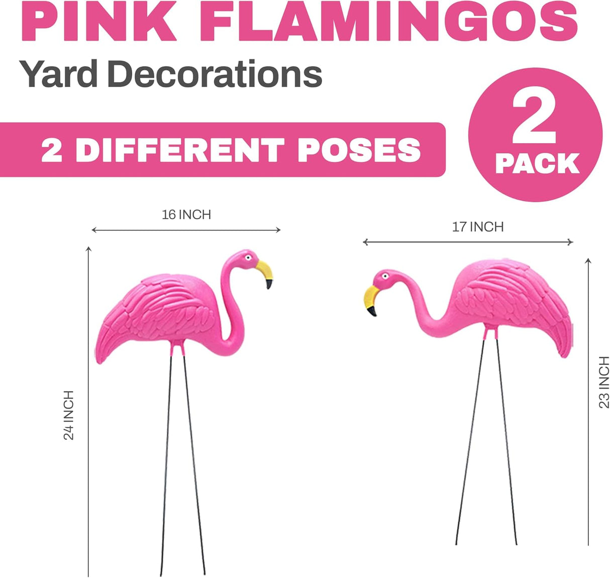 4E's Novelty Vibrant Pink Flamingo Yard Decorations – Set of 2 Lawn Ornaments for Tropical Flair