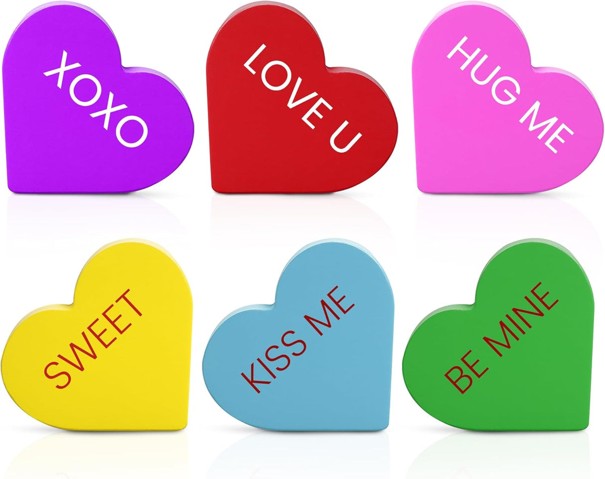 4E's Novelty 6 PCS Set Wooden Conversation Hearts Décor