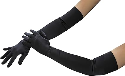 4E's Novelty 21" Black Satin Gloves - Long Opera Gloves for Women, Flapper Costume & Formal Wear