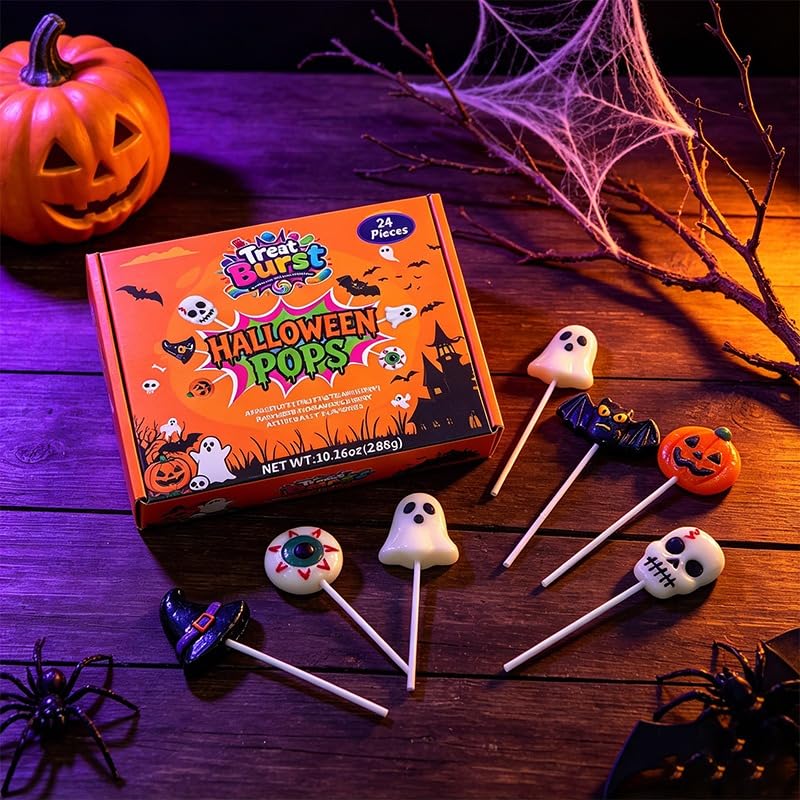 Treat Burst Halloween Lollipops 24 Pack – Dye-Free Fruity Candy