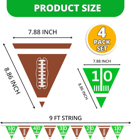 4E's Novelty 4-Pack 9ft Football Flag Banner – No DIY Needed for Football Party Decorations