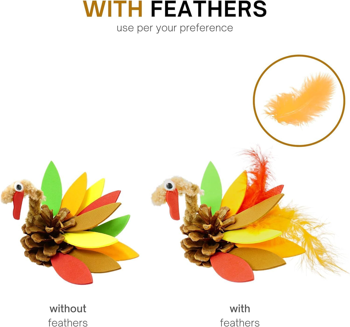 4E's Novelty 4 Pack Pinecone Turkey Craft Kit - DIY Thanksgiving Crafts for Kids & Adults, Turkey Arts and Crafts, Thanksgiving Table Decorations