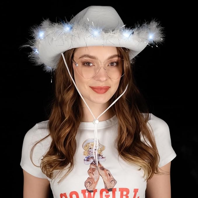 4E's Novelty Felt Cowgirl Hat w/ Heart Glasses – Western Party Accessory for Adults