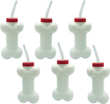 4E's Novelty 6 Pack Dog Bone Cups with Straws – 14oz Bone Shaped Cups for Dog Themed Parties