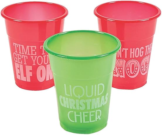 4E's Novelty 16 oz Christmas Cups for Party - 50 Pack Christmas Party Disposable Plastic Cups with Santa & Humorous Quotes Bulk & Holiday Cups