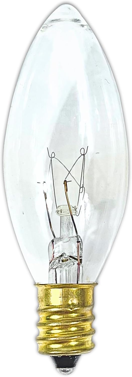 4E's Novelty 12 Pack Replacement Light Bulbs E12 120V 7W - Clear Torpedo Tip for C7 & Candelabra Light Bulbs