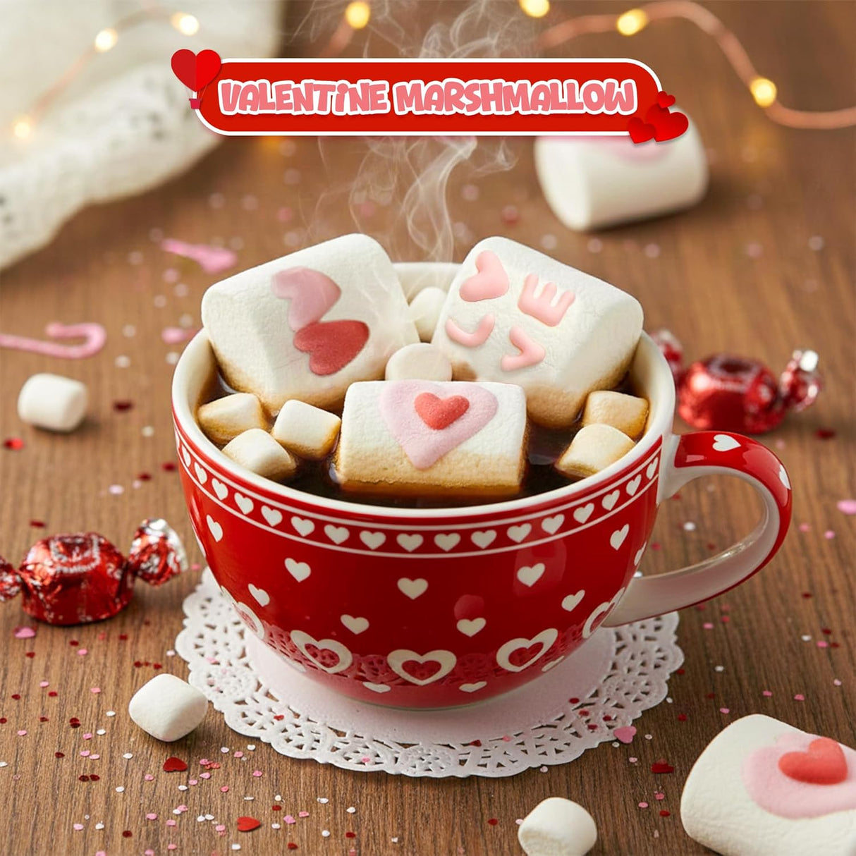 4E's Novelty decorative Marshmallows (16 Pcs) - Decorated Marshmallow with Hearts