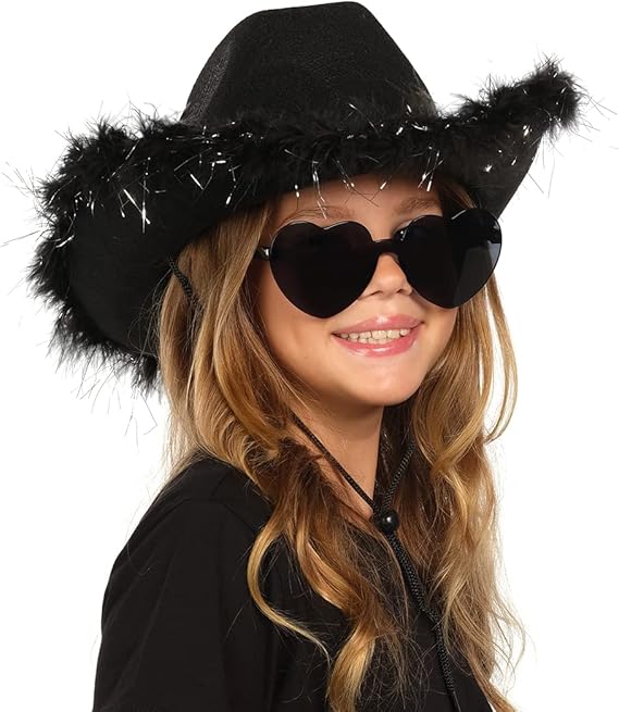 Feathered Cowboy Hat & Heart Sunglasses for Women