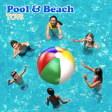 4E's Novelty 3 Pack Inflatable Beach Balls – 24" Classic Rainbow Pool Balls for Swimming Pool Fun