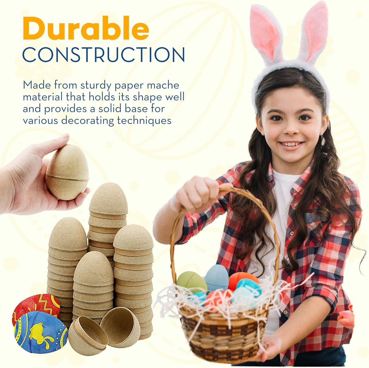 4E's Novelty DIY Paper Mache Easter Eggs to Paint 24 Pack – Paintable & Fillable Blank Craft Eggs for Kids & Adults, Easter Crafts DIY