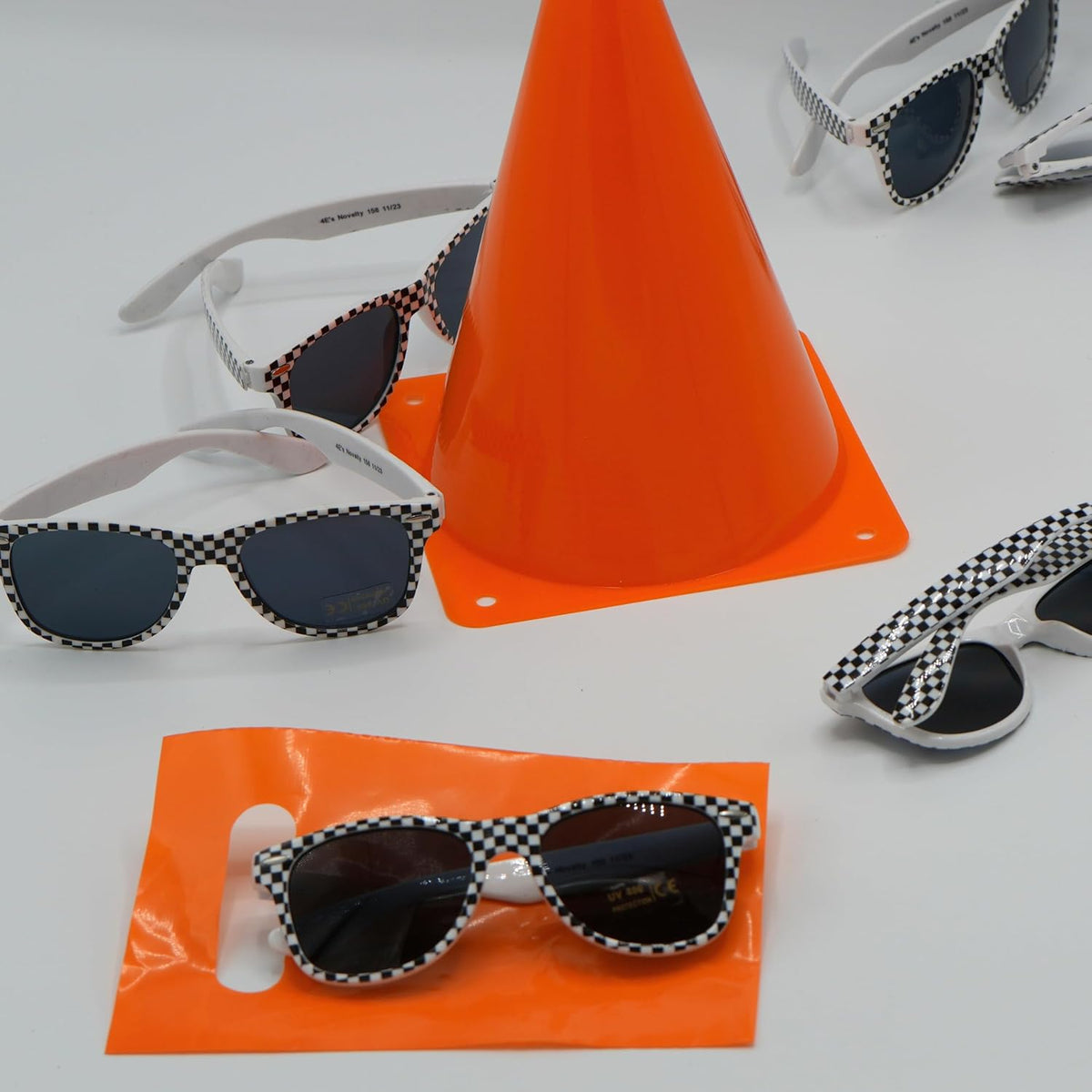 4E's Novelty 12 Pack Checkered Race Car Sunglasses - Party Favors for Kids & Adults