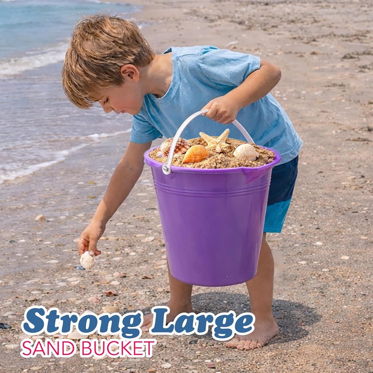 4E's Novelty 12 Pack Large Sand Bucket with Shovel – Beach Toys for Kids, Vacation Essentials