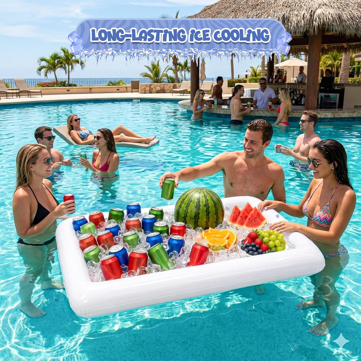 4E's Novelty Inflatable Ice Serving Buffet Bar Pack of 2, White PVC Floating Cooler Tray