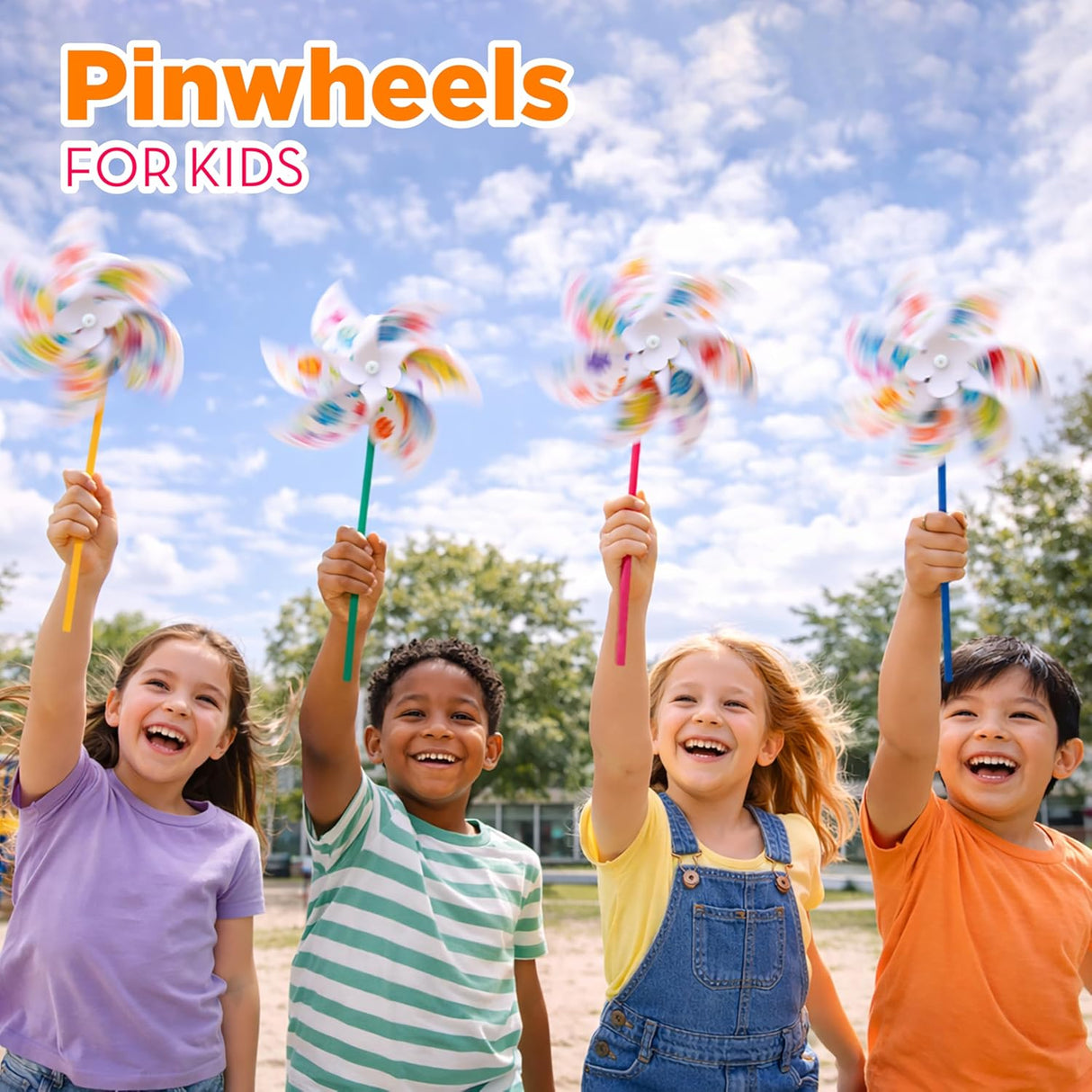 4E's Novelty 24 Pack DIY Pinwheels Craft for Kids, Bulk Summer Pinwheel