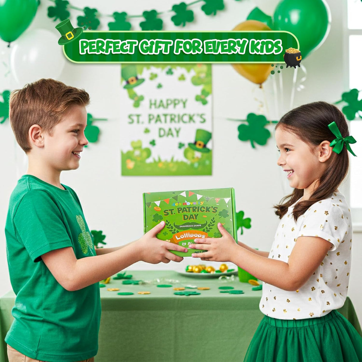 4E's Novelty 24 Pack Green Apple St. Patrick's Day Shamrock Lollipops
