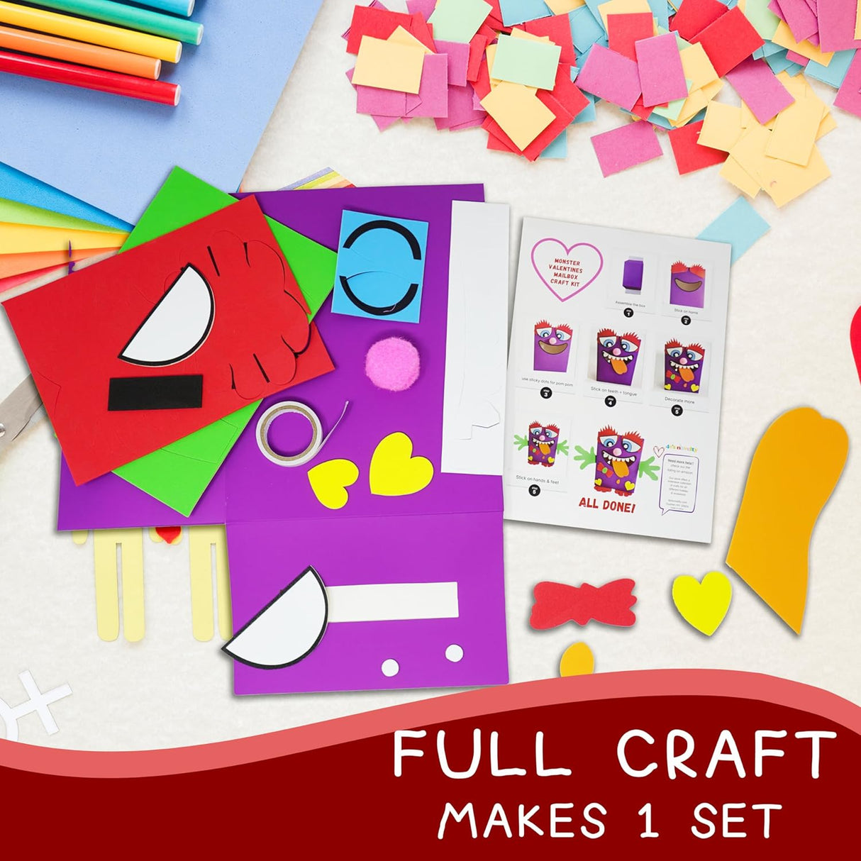 4E's Novelty DIY Monster Valentine Mailbox Kit – Creative Kids’ Craft for School Projects
