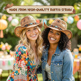 4E's Novelty Brown Straw Cowgirl Hat for Women Raffia Straw