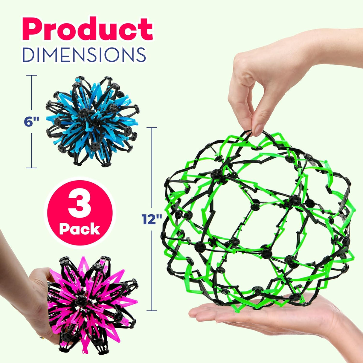 4E's Novelty 3 Pack Expandable Breathing Ball – Stress Relief Toy for Kids & Adults, Ideal for Yoga, ADHD, and Calm Down Corners
