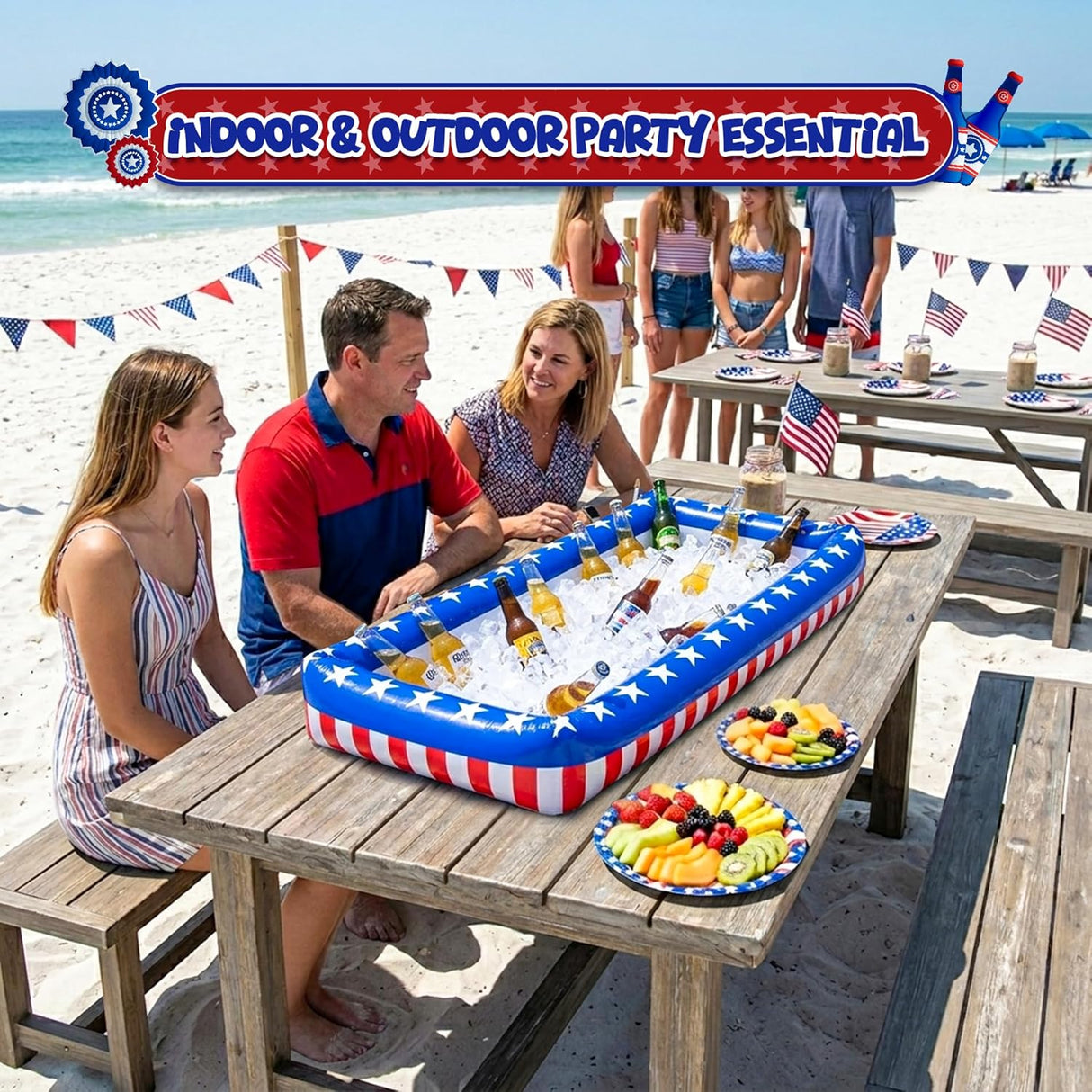 4E's Novelty Patriotic Inflatable Serving Bar – 4th of July Ice Tray for Food Buffet Table Cooler