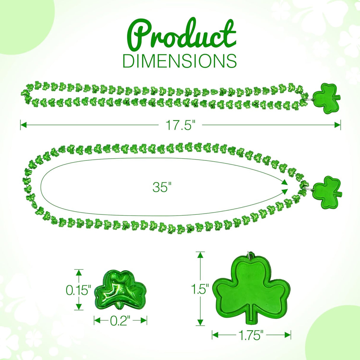 4E's Novelty 12 Pack St Patricks Day Shamrock Beads Necklace Green