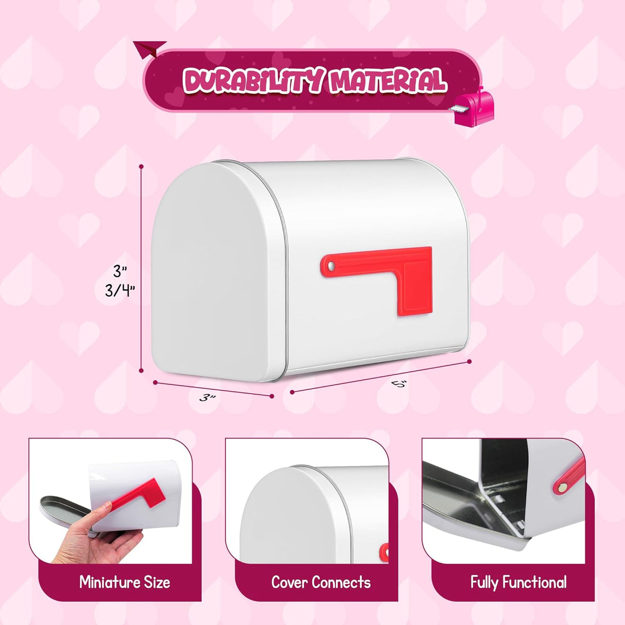 4E's Novelty Mini Valentine Mailbox – 5x3” Tin Mailbox for Cards, DIY Gifts & Classroom Favors