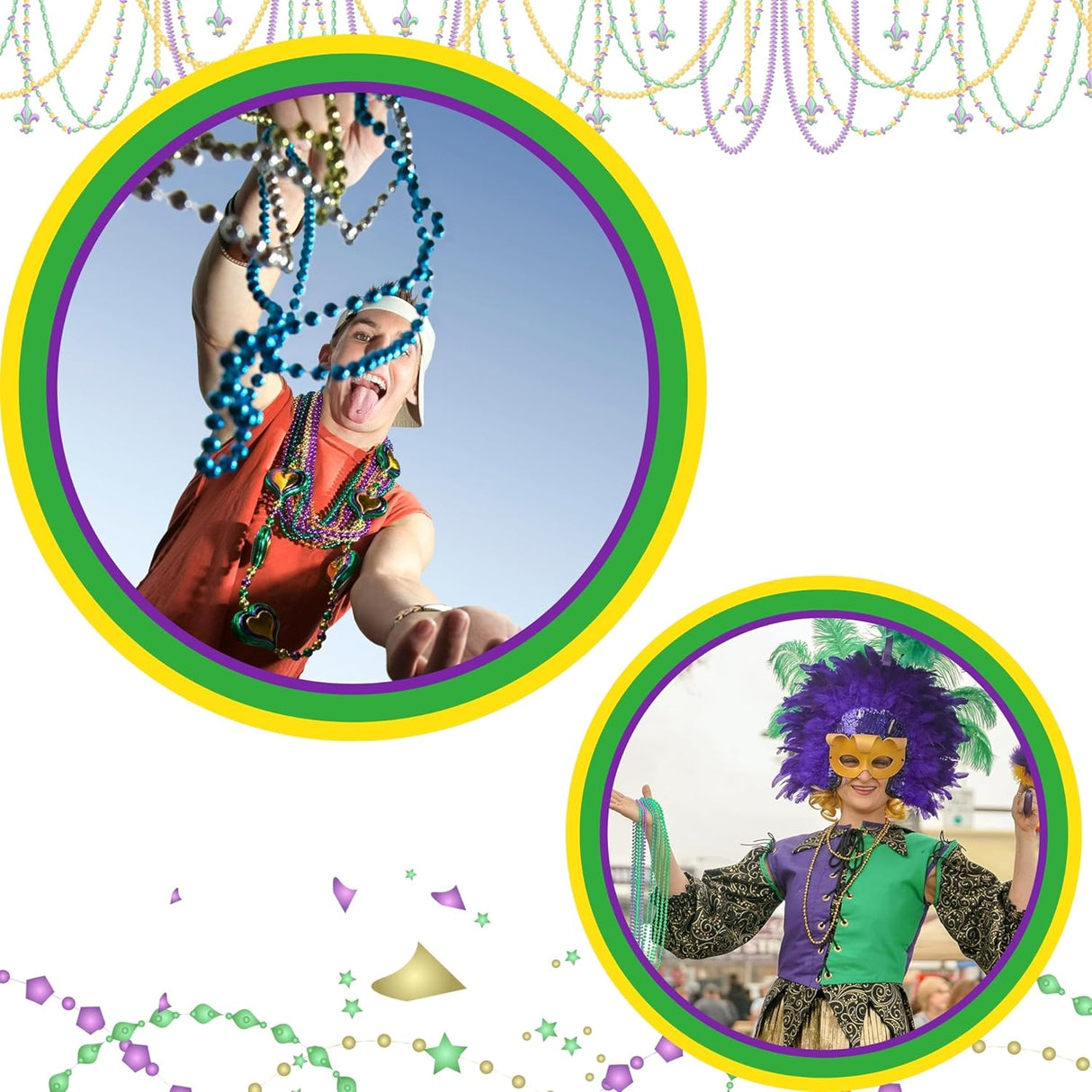 4E's Novelty Bulk 72 Mardi Gras Bead Necklaces – 33" Long, 7mm Thick Party Favors