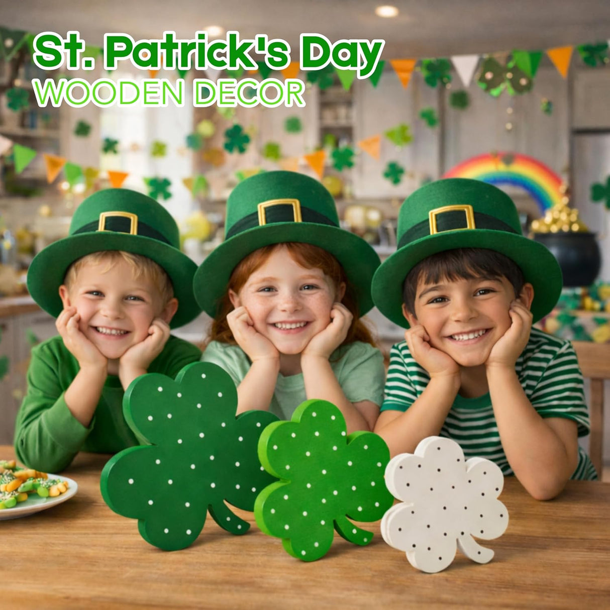 4E's Novelty 3 Pack St. Patrick's Day Wooden Shamrocks Decor