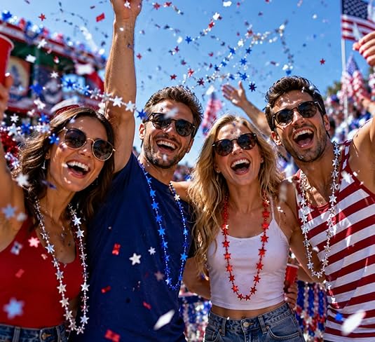 4E's Novelty 72 Pack Beaded Necklace – Red White Blue 4th of July Accessories