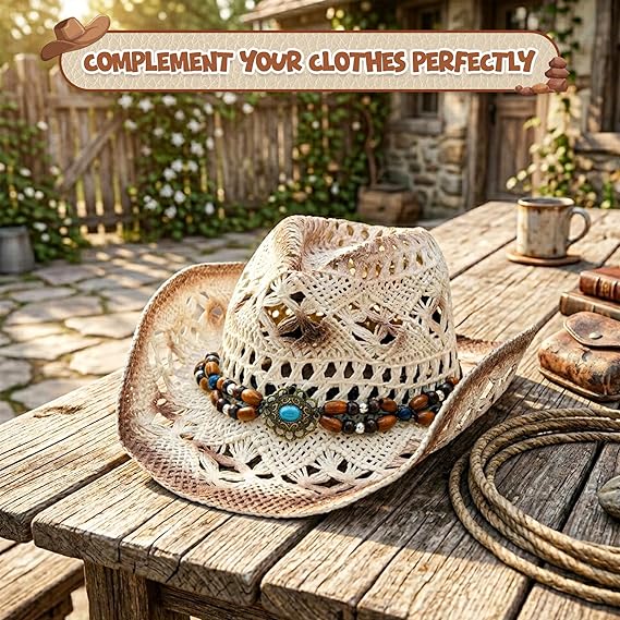 4E's Novelty White Cowboy Hat Straw For Women, Large Womens White Cowboy Hat