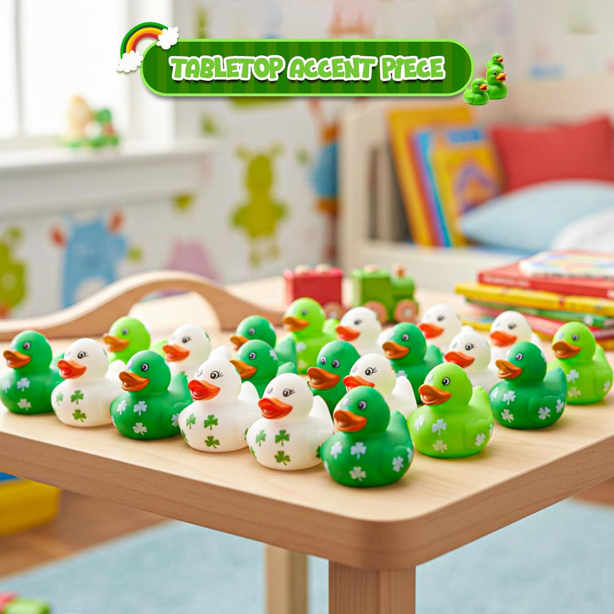 4E's Novelty 24 Pcs St. Patrick's Day Rubber Ducks – Shamrock Duckies Bulk Party Favors for Kids